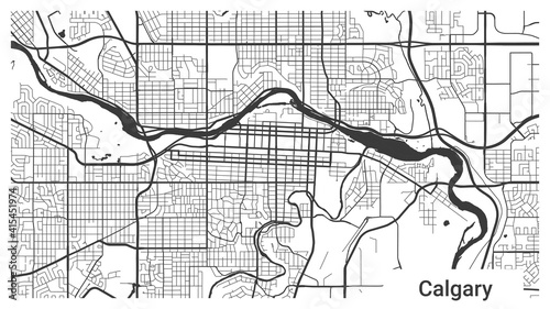 Map of Calgary city, Alberta, Canada. Horizontal background map poster black and white, 1920 1080 proportions.