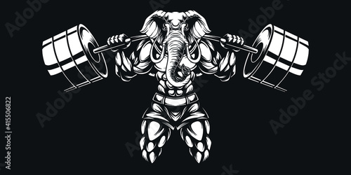 elephant barbel, animal logo ilustration, illustration of a muscular elephant