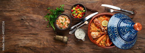 Tajin chicken stew with rice and vegetables