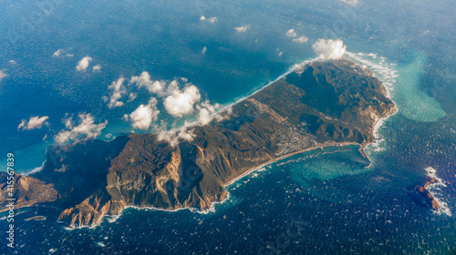 Aerial view of Niijima Island, Tokyo, Japan.