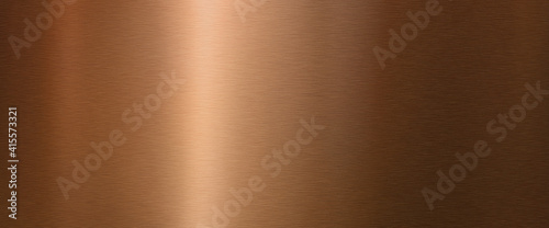 Shiny brushed copper metallic surface. Horizontal background mit space for text. Top view.