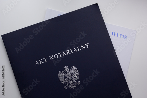 Closeup of a copy of notary act in Polish (akt notarialny).