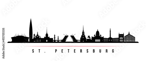 St. Petersburg skyline horizontal banner. Black and white silhouette of St. Petersburg, Russia. Vector template for your design.