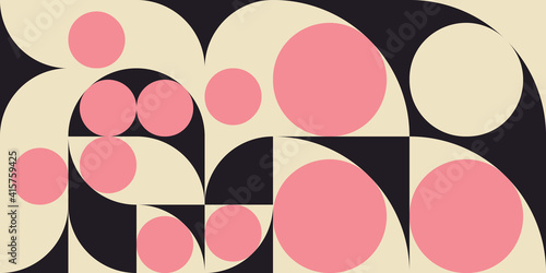 Modern vector abstract geometric background with circles, rectangles and squares in retro scandinavian style. Pastel colored simple shapes graphic pattern. Abstract mosaic artwork.