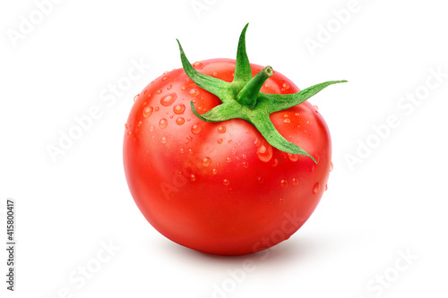 Fresh tomato with water droplets isolated on white background. Clipping path