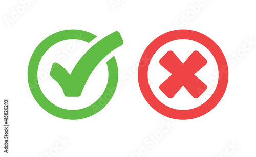 Check mark icons. Green tick and red x. Symbols of approval.