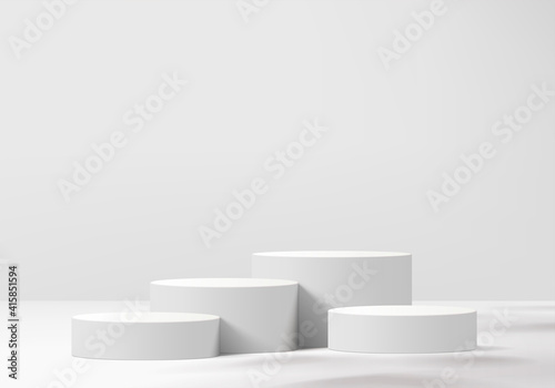 3d display product abstract minimal scene with geometric podium platform. gray background vector 3d rendering with podium. stand for cosmetic products. Stage showcase on pedestal 3d white studio