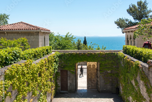 Croatia, Split. Ivan Mestrovic Gallery at summer estate view of Adriatic Sea.