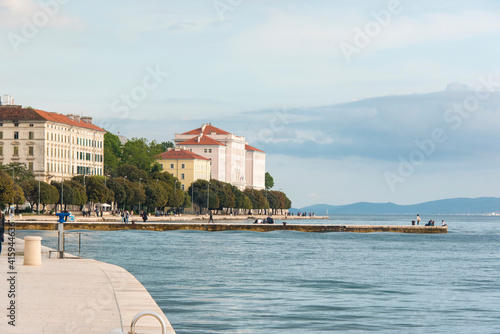 Croatia, Zadar. Waterfront promenade that includes Sea Organ and Greeting to the Sun.