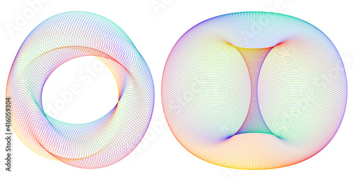 Design elements. Wave of many purple lines circle ring. Abstract vertical wavy stripes on white background isolated. Vector illustration EPS 10. Colourful waves with lines created using Blend Tool