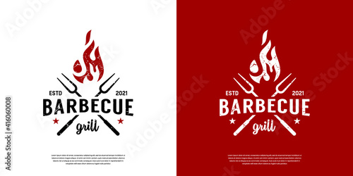 Vintage Retro BBQ Grill, Barbecue, Barbeque Label Stamp Logo design vector