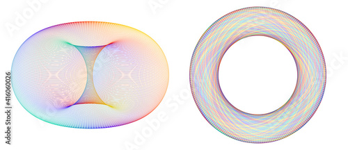 Design elements. Wave of many purple lines circle ring. Abstract vertical wavy stripes on white background isolated. Vector illustration EPS 10. Colourful waves with lines created using Blend Tool