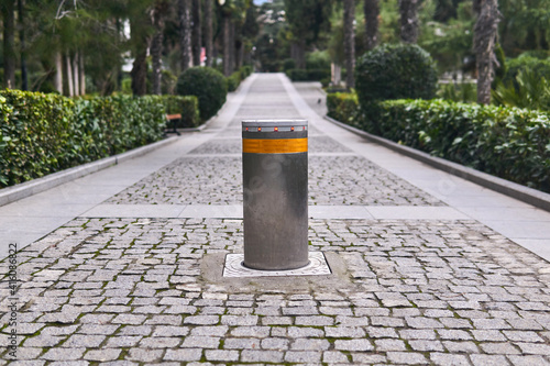 rising bollard blocks the entrance to the pedestrian alley