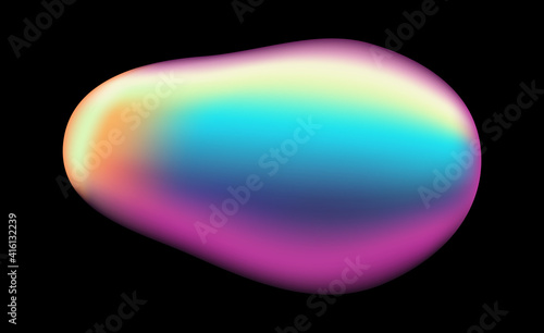 Abstract gradient iridescent shape. Rainbow coloring fluid, simple liquid amorphous splodge, organic bright bubble stone, creative minimal blob, vector 3d single isolated illustration