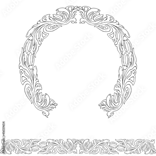 Line art decor with floral folk ornament in byzantine style hand drawn nimbus for icon vector illustration