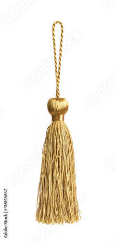 Golden silk tassel isolated on white background for creating graphic concepts