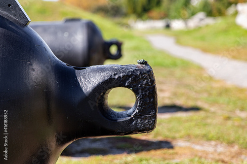 Rear of a black fire cannon closeup