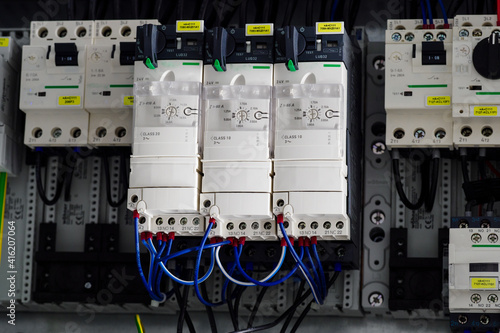 Contactors with cables in the switchboard.