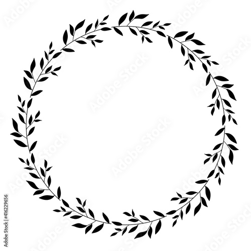 Flowers frame. Wreath. Leaf wreath. Round frame. Isolated on white background. Design of invitations, wedding or greeting cards. 