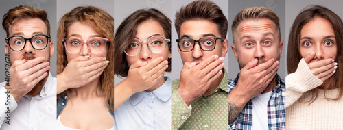 Shocked young people covering mouth