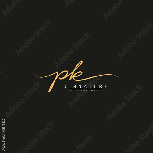 PK Initial Letter Logo - Hand Drawn Signature Logo
