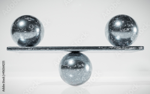 3d illustration in white background of a pedestal or podium made of iron balls and a metal base. It is used for product photography or as a concept about stable, balanced, solid, teamwork.