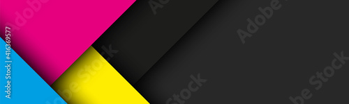 Black modern material background with overlapped sheets of paper in cmyk colors. Template for your business. Vector abstract widescreen background