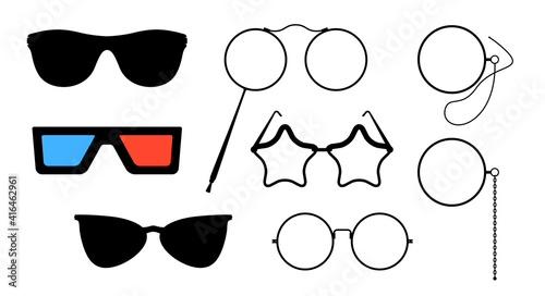 A set of glasses. Various shapes. Flat vector illustration isolated on white.