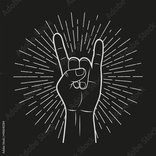 Hand show rock sign. Vintage style. Vector.