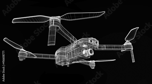 Drone 3D model on black background