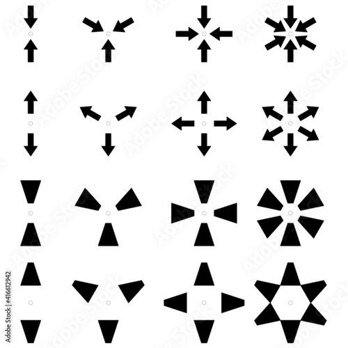 Flechas y trapecios en grupos de matrices polares de dos, cuatro y seis grupo