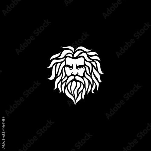 Ancient Greek God Sculpture Philosopher Face like Zeus Triton Neptune with Beard and Mustache logo design 