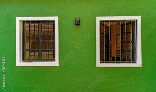 Green wall of house in fontainhas Panjim Goa.