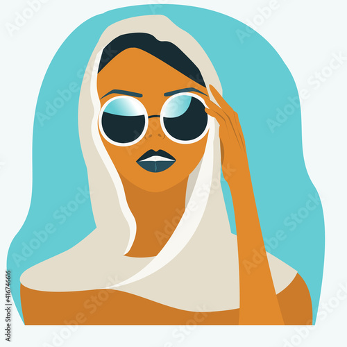 Vector illustration of a girl in vintage sunglasses
