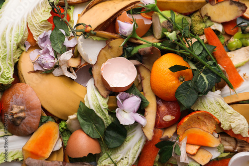 Pile of organic waste for composting as background, closeup