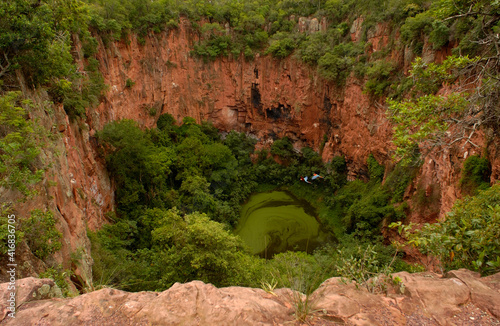 Sink hole now used by Macaws for nesting Serra da Bodoquena. Mato Grosso do Sur Province. Brazil. South America