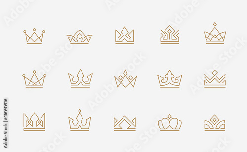 Abstract minimal thin line crown icon set - Editable Stroke