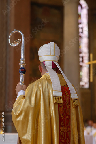 Bishop in Sainte Genevieve catholic cathedral, Nanterre, France. 15.06.2018