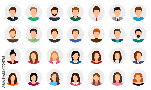 Big set of user avatar. People avatar profile icons. Male and female faces. Men and women portraits. Unknown or anonymous person. Characters collection. Vector illustration.