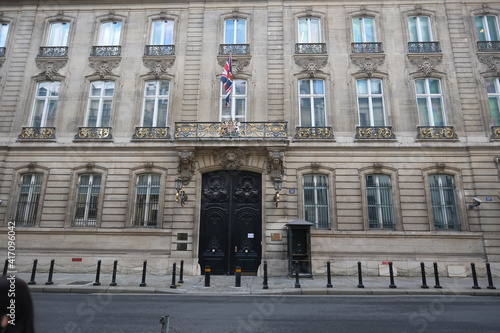 The facade of the british embassy in the rue Saint-Honoré. february 2021, Paris - France.