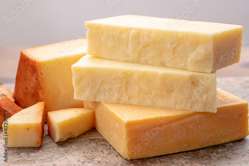 Cheese collection, cheeses from United Kingdom, scottish matured farmcheese and mild cheddar cheese