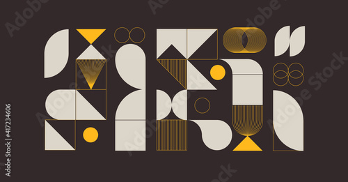 Modern abstract background with geometric shapes and halftone textures. Geometric pattern in Scandinavian style.