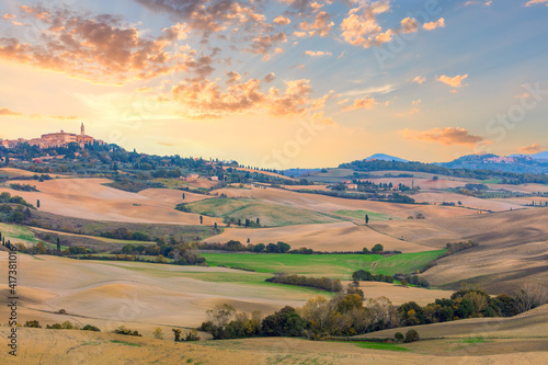 Panoramic Tuscany landscape - beautiful hills and sky with clouds