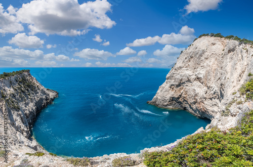 Landscape with blue lagoon near Porto Katsiki on the Ionian sea, Lefkada island, Greece