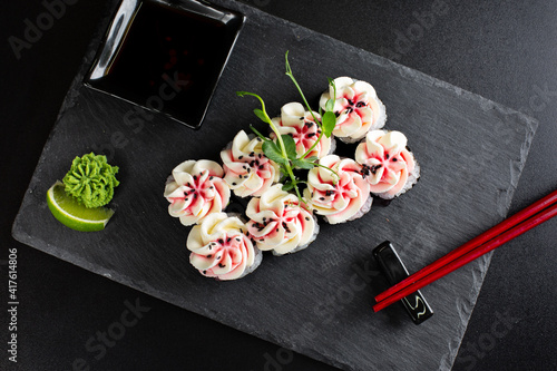 japanese sushi food. Maki ands rolls with tuna.