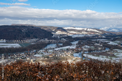 View from Gebenstorfer Hoechi towards the Swiss water castle, junction of rivers