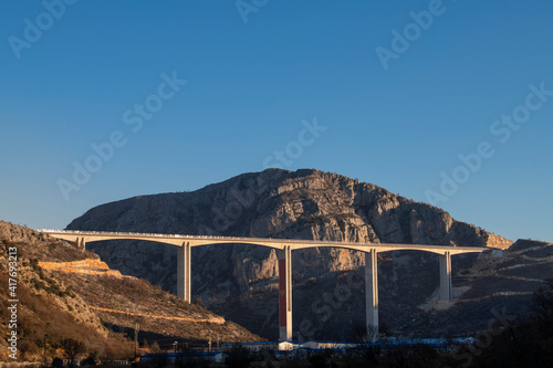 Montenegro. Bridge "Moracica". Construction of a reinforced concrete bridge across the Moraci gorge. The motorway Bar - Bolyare. The bridge is being built on the Smokovac - Uvach - Mateshevo section.