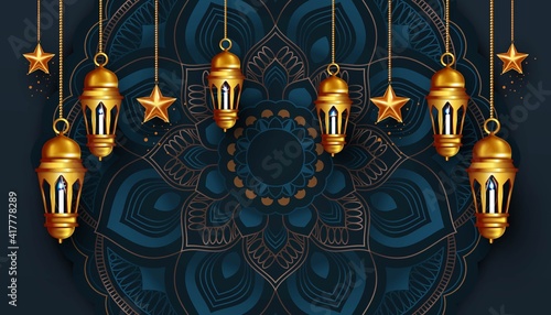islamic banner background for ramadan and eid mubarak illustration
