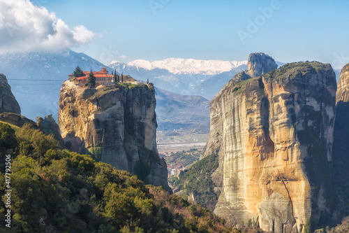 Greece, monastery on the rocks in Meteora