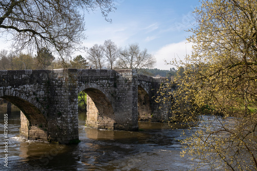 Medieval bridge of Pontevea in Teo, Galicia, Spain